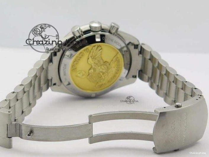 0524 Effortless Speedmaster Apollo 11 On SS Bracelet Manual Winding Chrono Movement 8225